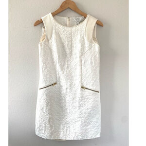 J Crew Women’s Ivory Jacquard Knit‎ Zip Pocket Sleeveless Dress